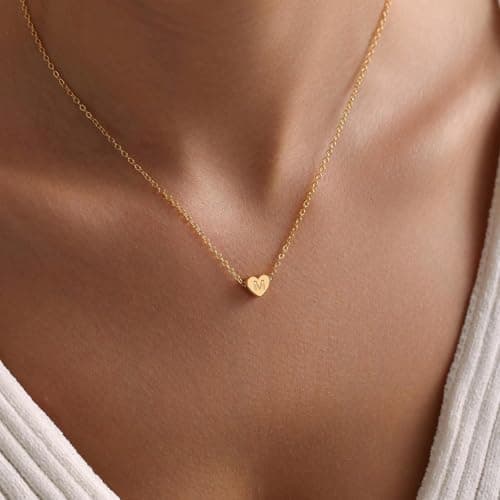 Turandoss Heart Initial Pendant Necklaces for Women 14K Gold Filled Gifts