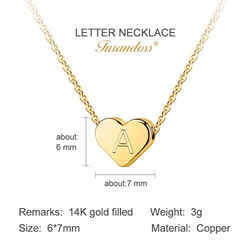 Turandoss Heart Initial Pendant Necklaces for Women 14K Gold Filled Gifts