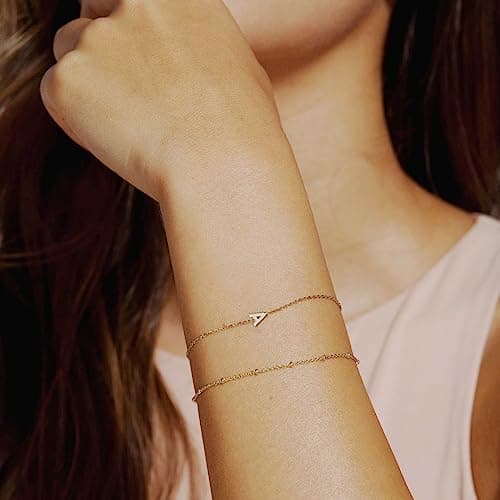 M MOOHAM Initial Bracelets for Women - Personalized Gold Letter Charm Jewelry