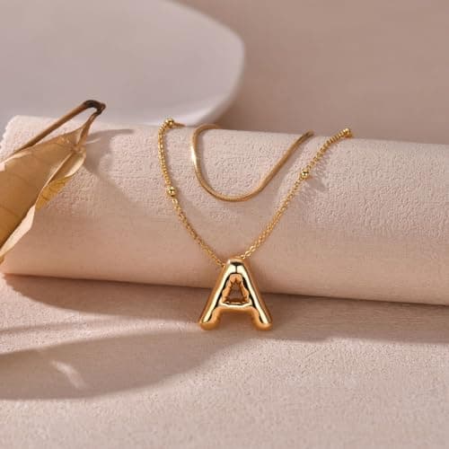 LUCA SMITH Dainty Initial Necklace for Women, Bubble Letter Name Pendant Choker Jewelry Gift