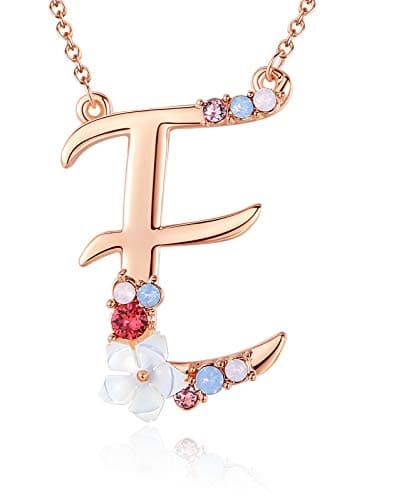 GEMMANCE Pink Red Blue Simulated Pearl Pendant Initial Letter Necklace Rose Gold Plated Anniversary Gifts for Women