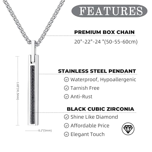 COAI CZ Paved Simple Men's Stainless Steel Silver/Gold Necklace, 20-24" Chain
