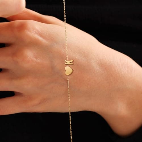 NOMOKOS Heart Initial Bracelets for Women - 18K Gold Plated Dainty A-Z Gifts