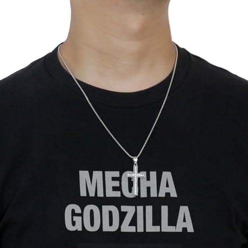VI-FA Men's Cross Necklace with Pave CZ Pendant & 22-Inch Box Chain