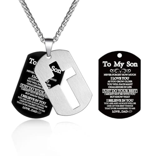 P. Blake Men's Stainless Steel Dog Tag Cross Necklace with Wheat Chain Valentine's Day Jewelry