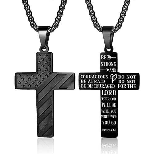 ZRAY American Flag Cross Necklace for Men Stainless Steel Chain Patriotic Jewelry