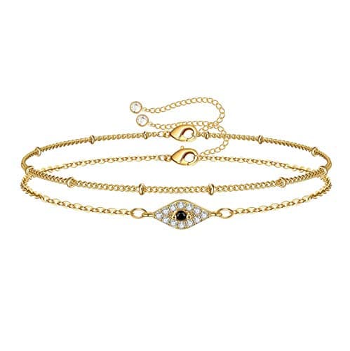 Turandoss Women's 14K Gold Plated Evil Eye Layered Bracelet