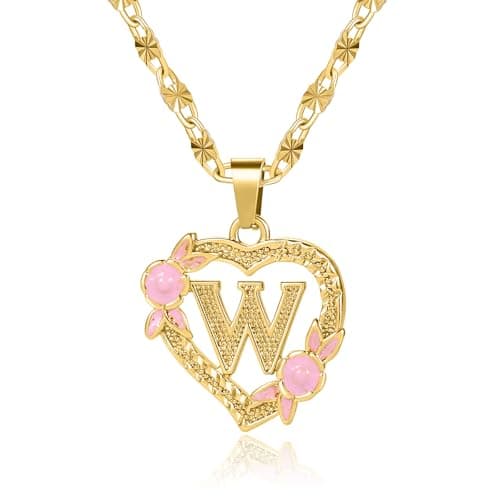 Qitian Initial Heart Pendant Necklace for Women Alphabet Gift