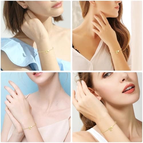 Seaield Women's 14K Gold Plated Personalized Initial Bracelet Trendy Gift