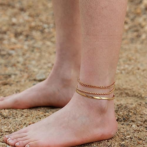 JECOMY 14K Gold Plated Silver Anklet with Pearl CZ Hearts