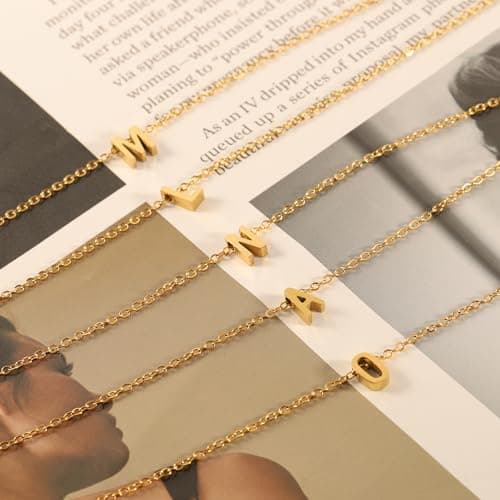 Dainty 18K Gold Plated Initial Necklace for Women