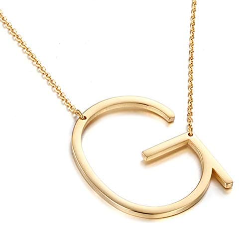 MOMOL Sideways Initial Necklace - Large 18K Gold Plated Stainless Steel Pendant for Women