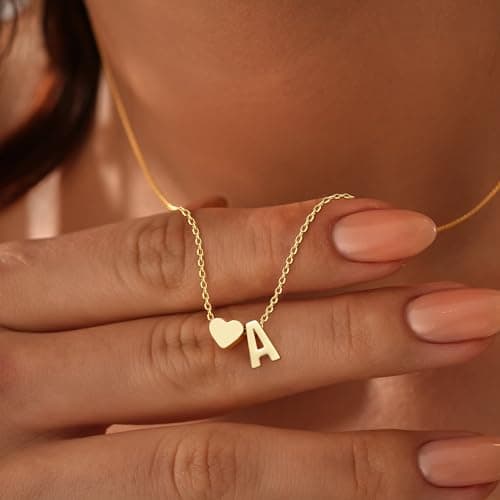 Krfy 14K Gold Plated Initial Heart Necklace for Women