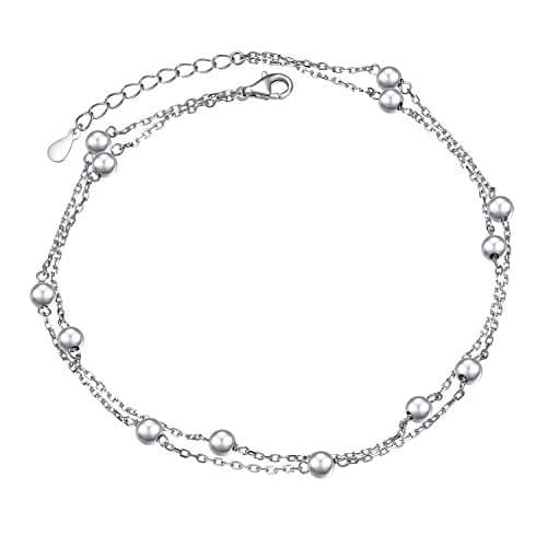 Flyow Sterling Silver Heart Charm Adjustable Anklet for Women