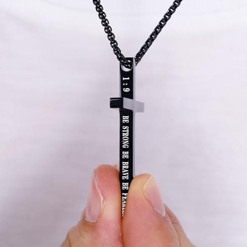 XOYOYZU Men's Christmas Cross Necklace Strength Bible Verse Pendant