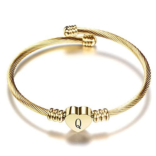 Women's Gold Plated Heart Initial C Bracelets Stainless Steel Birthday Jewelry