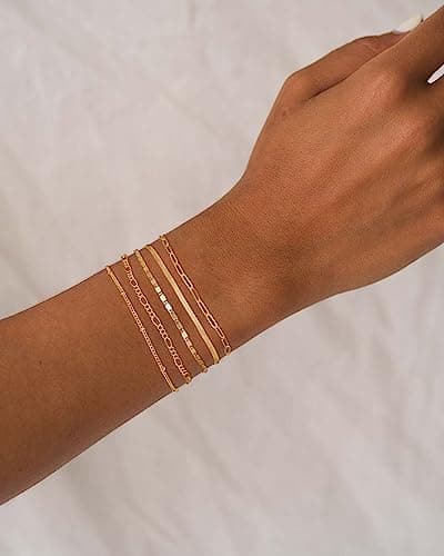 DEARMAY 14K Gold Women's Cute Tennis Beaded Link Dainty Bracelet