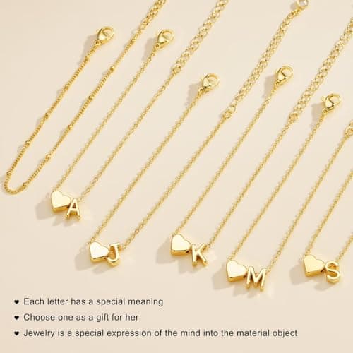 Initial Heart Gold Bracelets - Layered Beaded Charm Gifts for Women