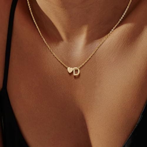 Gold Plated Heart Charm Necklace for Women A-Z Pendant Birthday Christmas Gifts