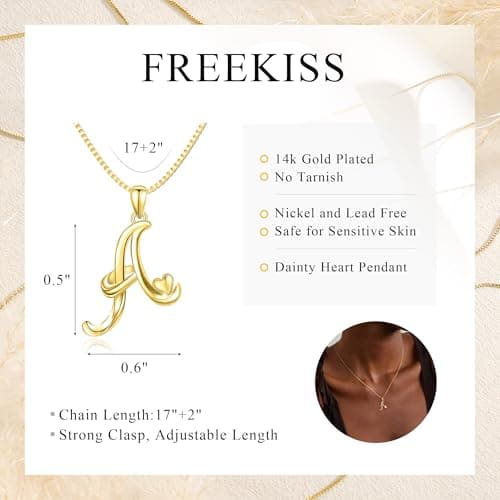 Freekiss Gold Heart Initial Necklace for Women