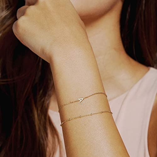 M MOOHAM Initial Bracelets for Women - Layered Letter Charm Gold/Silver/Rose Gold Jewelry