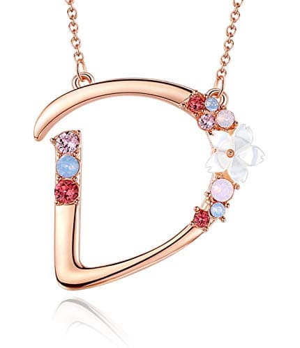 GEMMANCE Pink Red Blue Simulated Pearl Pendant Initial Letter Necklace Rose Gold Plated Anniversary Gifts for Women