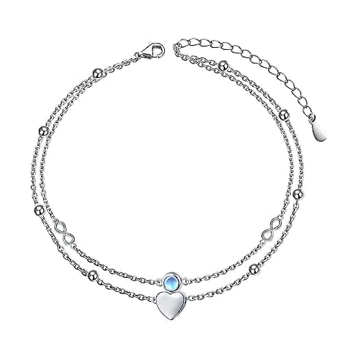 Flyow Sterling Silver Heart Charm Adjustable Anklet for Women