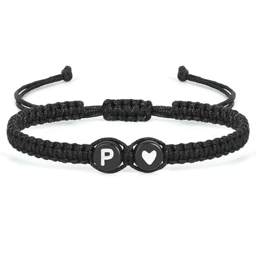 Aospkle Initial Letter Bracelet, Personalized Black Heart Jewelry Gift