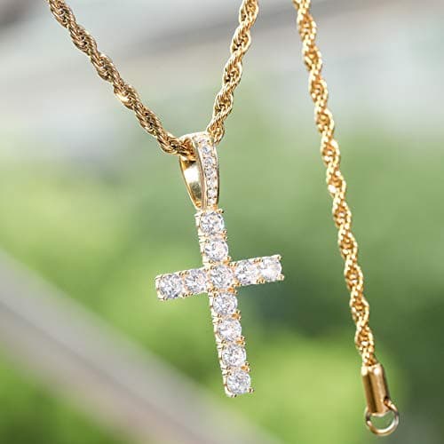 TOPGRILLZ Gold Heart Cross Necklace 14K Silver Plated Cubic Zirconia Pendant