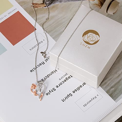 SNZM 925 Sterling Silver Heart Initial Necklace with 5A CZ - Perfect Valentine's, Mother's Day & Birthday Gift
