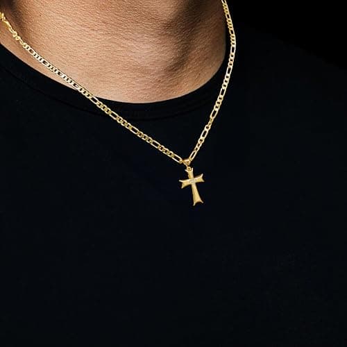 AIGAMIT Men's 14K Gold Cross Necklace with Cubic Zirconia 20/22/24in