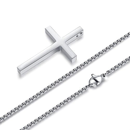 Reve Reve Simple Stainless Steel Silver Tone Cross Pendant Necklace 20-22 Inches