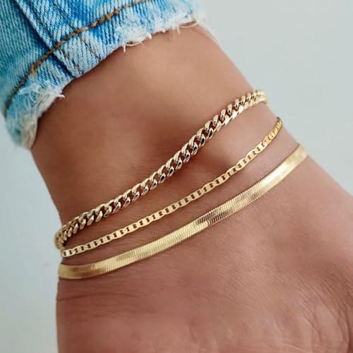 CAROVO 14K Gold Plated/Silver Plated Evil Eye Anklets for Women