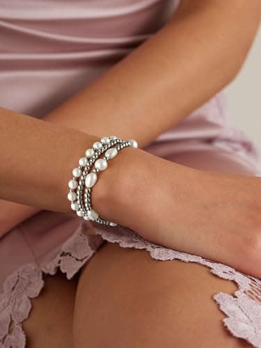 Badu Gold Baroque Pearl Beaded Stretch Bracelet for Women