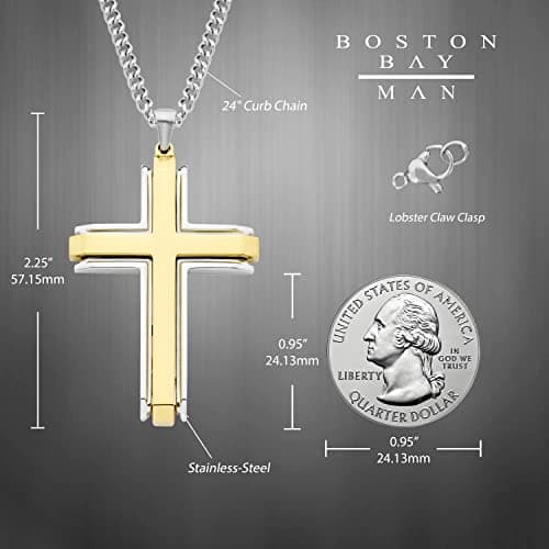 Boston Bay Diamonds Men's Cross Pendant Necklace, 316L Stainless Steel, 24" Curb Chain