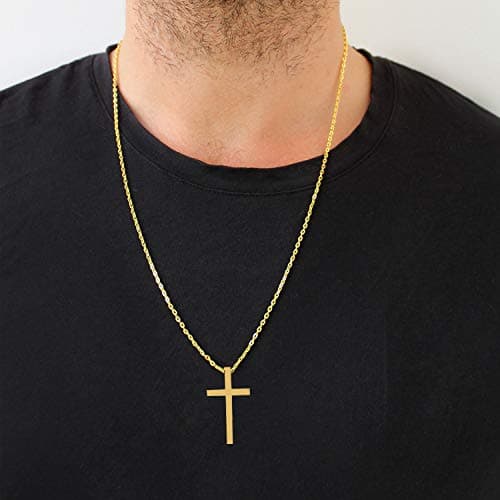 MOMOL 18K Gold Plated Stainless Steel Cross Pendant Necklace for Men and Women