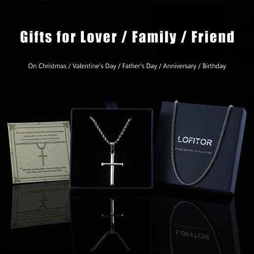 LOFITOR 925 Sterling Silver Cross Necklace with 18K Gold Plating Stainless Steel Chain 16-28 Inches