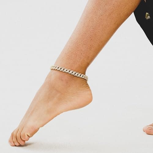 TOPGRILLZ Gold-Plated Cuban Link Anklets for Women Minimalist Foot Jewelry