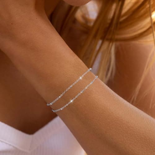 Kenivira Dainty 14K Gold Plated Layered Stackable Bracelets for Women