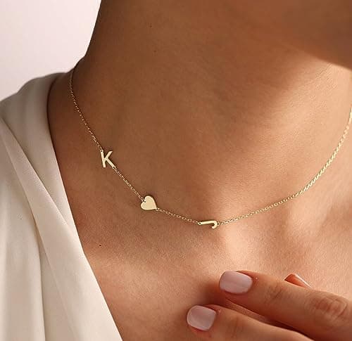 ProJewelry Dainty Sideways Initial Pendant Personalized 18K Gold Plated Necklace Custom Name Gift for Girls