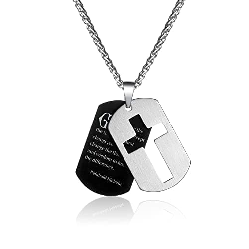 P. Blake Men's Stainless Steel Dog Tag Cross Necklace with Wheat Chain Valentine's Day Jewelry