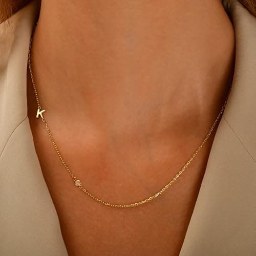 Turandoss Gold Initial Necklace for Women with Cubic Zirconia