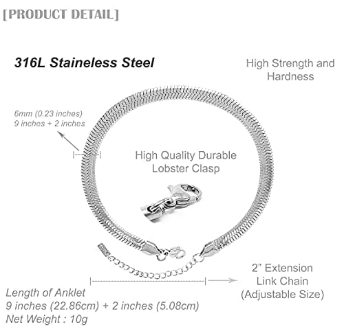 Fashion 21 Stainless Steel Cuban Rope Chain Anklet for Women Adjustable Waterproof Beach Fashion