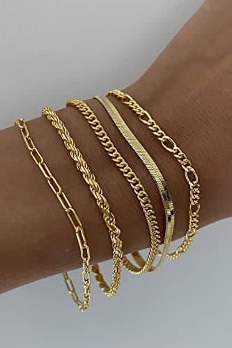 DEARMAY 14K Gold Women's Cute Tennis Beaded Link Dainty Bracelet