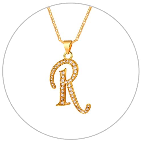 Alphabet A-Z Stainless Steel Choker for Women, Gold Plated CZ Jewelry, Gift Box Packed