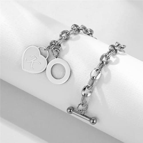 Yipima Heart Charm Name Bangle Bracelet for Women 14K Gold/Silver Tone