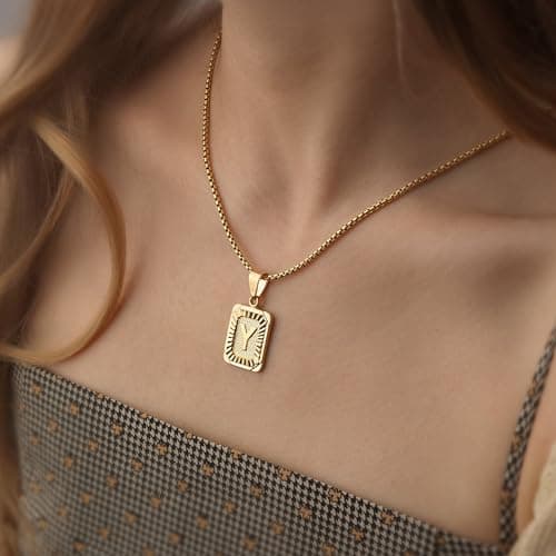 JSJOY 2024 Gold Initial Necklaces A-Z for Women Men Square Monogram Pendant
