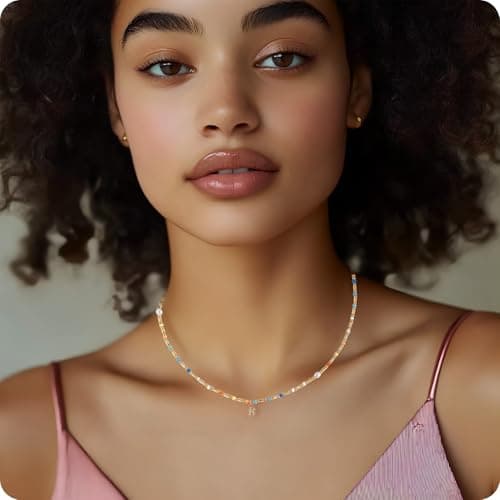 Trendy BYIA Women's 14k Gold Plated Colorful Initial Choker Necklace
