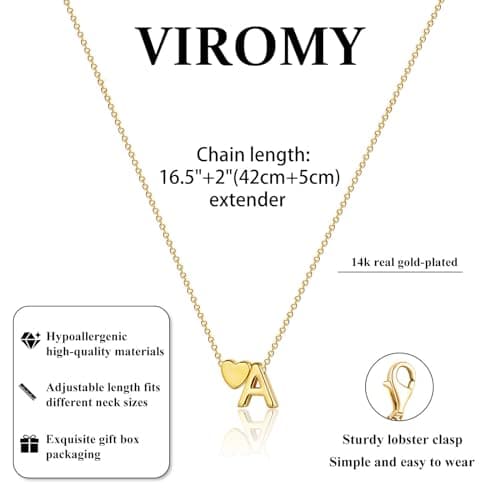 VIROMY Gold Initial Heart Necklace for Women Dainty 14K Gold Plated Pendant Jewelry