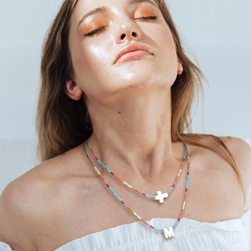 Agriajun Boho Personalized Heart Star Choker Necklaces for Women Seed Beads Jewelry Gift